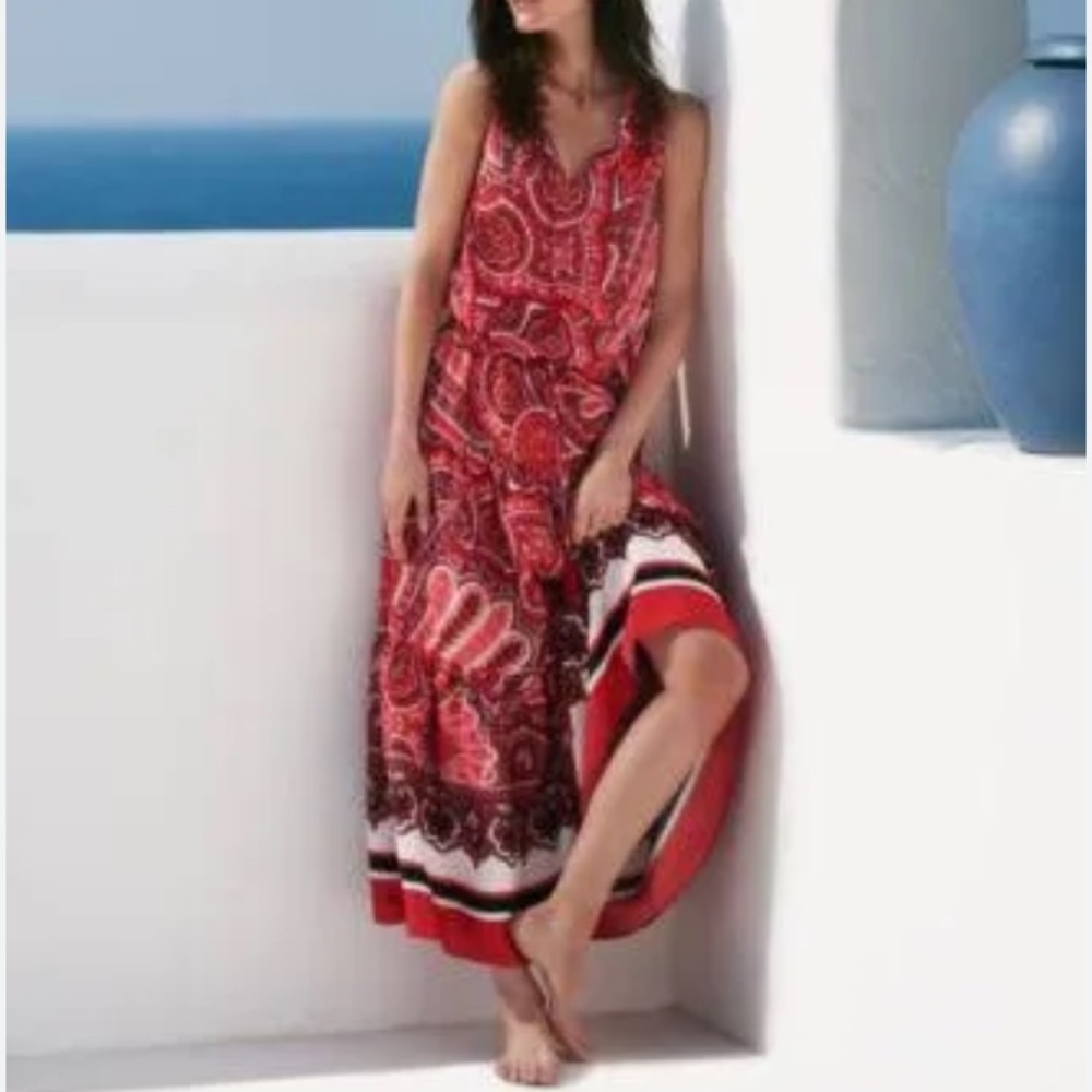 LAUREN RALPH LAUREN Womens Petite Print Sleeveless Maxi Dress,Red, 6